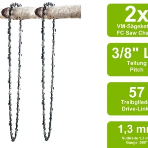 Preiswert 2 Sägeketten VM passend für Bernard BM646.3 40cm 3/8LP 57TG 1,3mm
