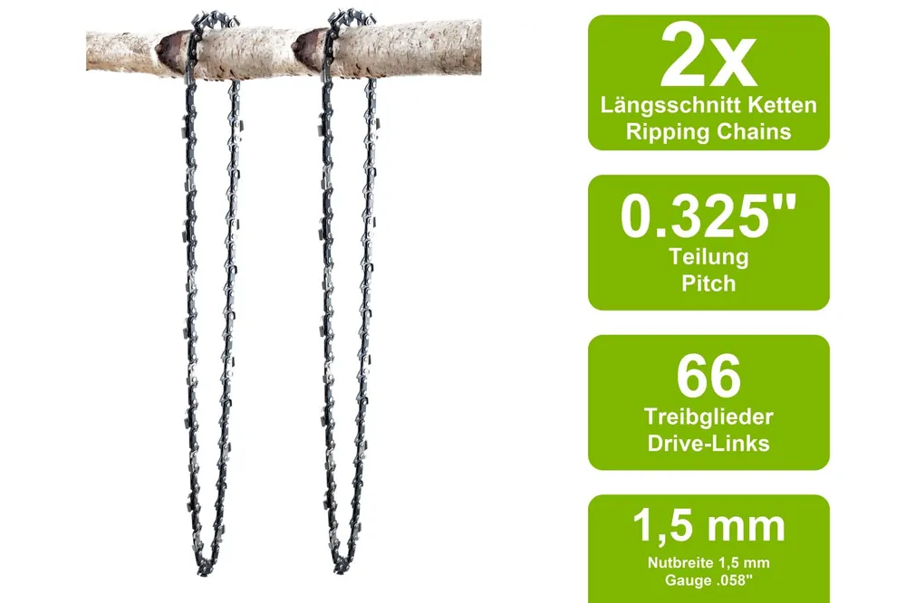 Sichere Zahlung 2 Längsschnitt Sägeketten passend für Husqvarna 235 40cm 0.325 66TG 1,5mm